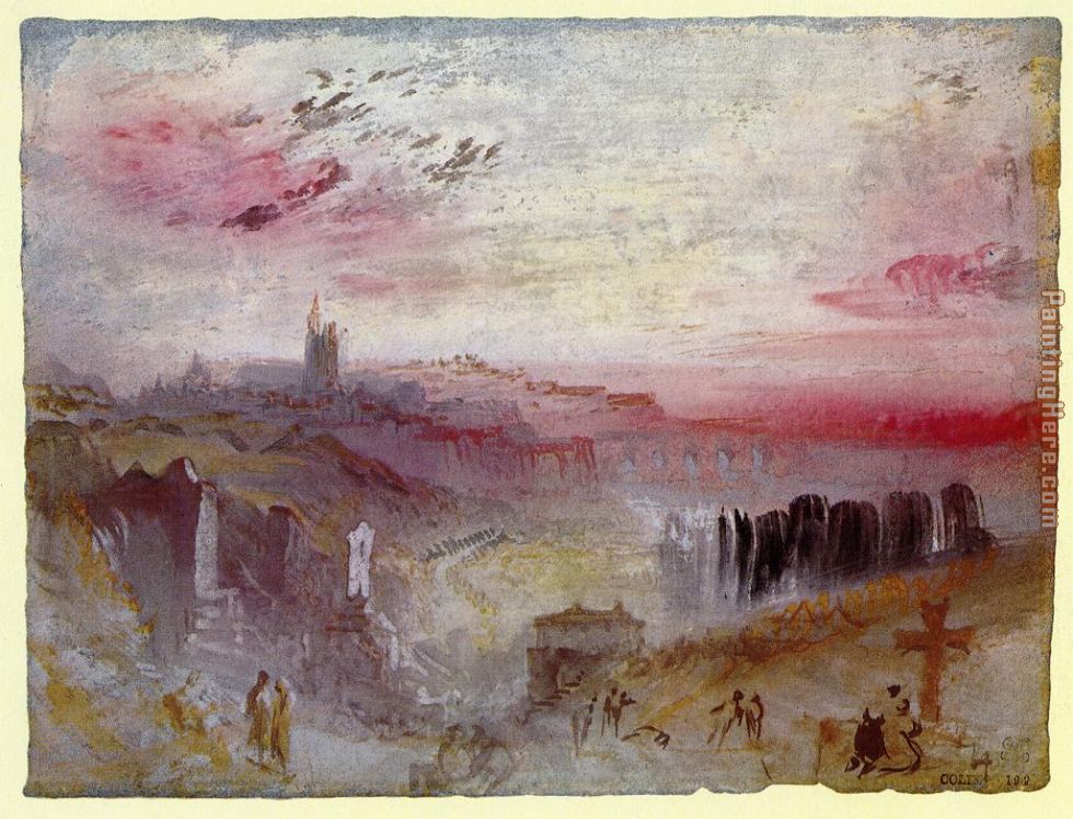 Joseph Mallord William Turner View over Town at Suset a Cemetery in the Foreground